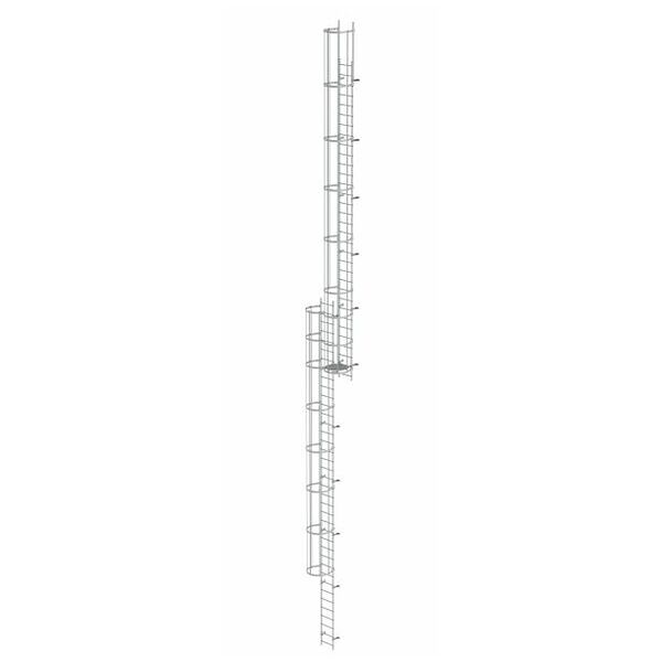 Mehrzügige Steigleiter mit Rückenschutz (Bau) Aluminium eloxiert 19,12m