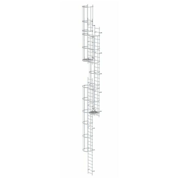 Večstopenjska fiksna lestev z zaščito hrbta (stroji) Aluminij svetla 14,36 m