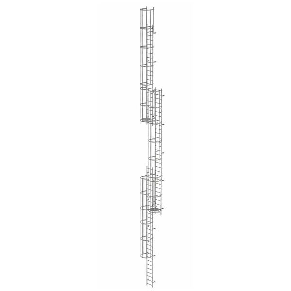 Mehrzügige Steigleiter mit Rückenschutz (Maschinen) Stahl verzinkt 18,84m