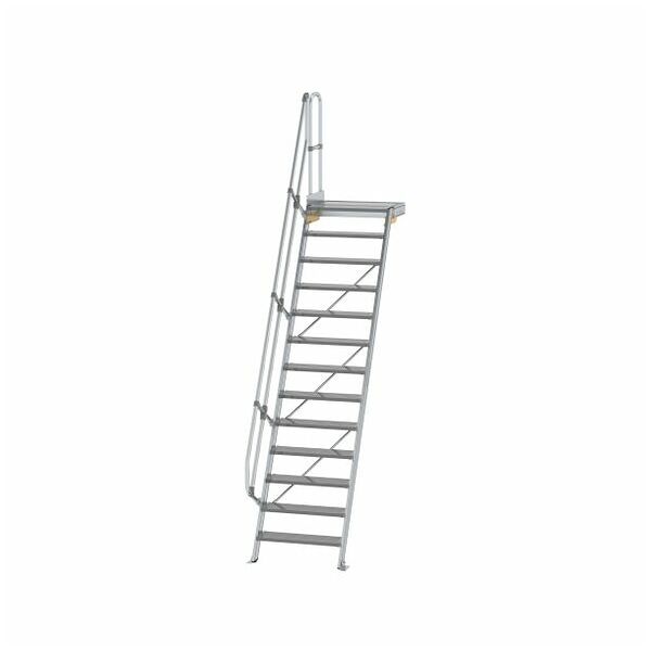 Escalier avec plate-forme 60° largeur de marche 800 mm 13 marches aluminium strié