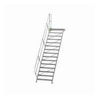 Treppe mit Plattform 45° Stufenbreite 1000 mm 15 Stufen Aluminium geriffelt