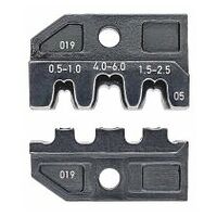 Crimping die for non-insulated open plug-type connectors 4.8 + 6.3 mm