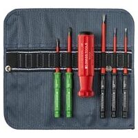 Classic VDE Slim screwdriver set for slotted and Pozidriv screws, in a compact roll-up textile case