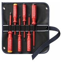 Classic VDE screwdriver set in a compact high-quality roll-up case, for slotted and Phillips screws