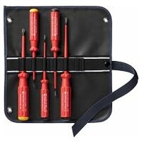 Classic VDE SLIM screwdriver, set in a compact high-quality roll-up case, for slotted and Phillips screws