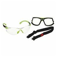 3M™ Solus™ 1000 Veiligheidsbril, groen/zwart montuur, Scotchgard™ condenswerende en krasbestendige coating (K&N), heldere lenzen, TPE-pakking en band, S1201SGAF-TSKT-EU, 20/doos