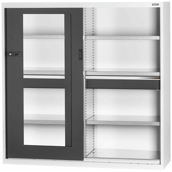 Szafa podstawowa z szufladą, z drzwiami przesuwnymi, przeszklonymi 1250 mm
