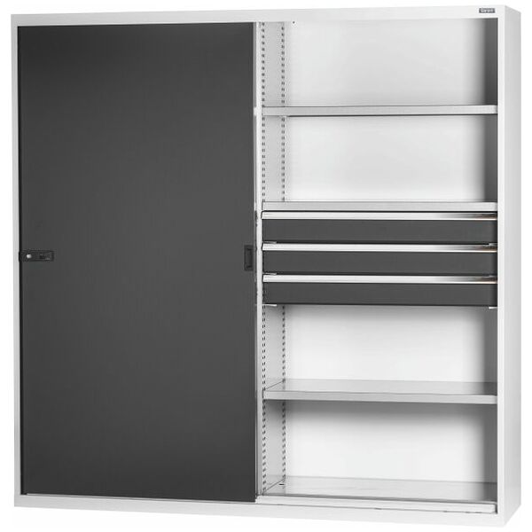 Base cabinet with drawer, Plain sheet metal sliding doors 2000 mm
