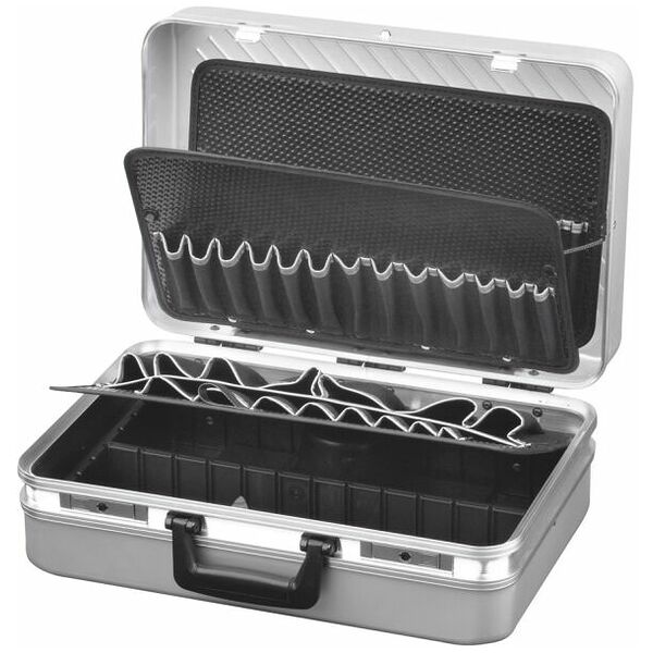 Aluminium tool case with base shell and tool boards