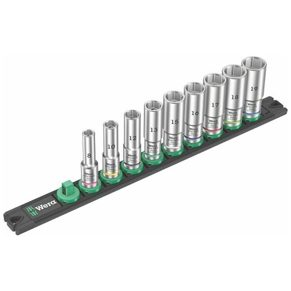 Magnetic socket rail B Deep 1 socket set, 3/8″ drive, 9 pieces