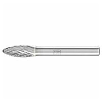 Tungsten carbide high-performance burr TOUGH flame B dia. 08x20 mm shank dia. 6 mm impact-resistant