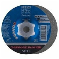 Disco de desbaste CC-GRIND-SOLID 180x22,23 mm COARSE línea de rendimiento SG STEEL para acero