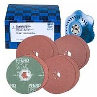 Set dischi in fibra COMBICLICK granulo corindone Ø 125 mm A36, 60, 80, 120 con platorello CC-H-GT per uso universale