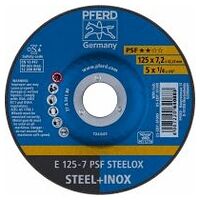 Disco de desbaste E 125x7,2x22,23 mm línea universal PSF STEELOX para acero/acero inoxidable