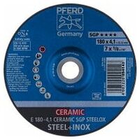 Grinding wheel E 180x4.1x22.23 mm CERAMIC Performance Line SG STEELOX for steel/stainless steel