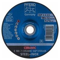 Disco de desbaste E 180x7,2x22,23 mm CERAMIC línea alto rendimiento SG STEELOX para acero/acero inoxidable