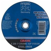 Disco de desbaste E 230x7,2x22,23 mm CERAMIC línea alto rendimiento SG STEELOX para acero/acero inoxidable