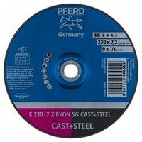 Disco de desbaste E 230x7,2x22,23 mm circonio línea alto rendimiento SG CAST+STEEL para fundición/acero