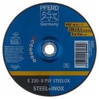 Disco de desbaste E 230x8,3x22,23 mm línea universal PSF STEELOX para acero/acero inoxidable