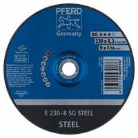 Disco de desbaste E 230x8,3x22,23 mm línea alto rendimiento SG STEEL para acero