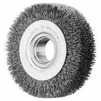 POS wheel brush wide crimped RBU dia. 100x28xvariable hole steel wire dia. 0.30 bench grinder
