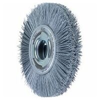 Wheel brush wide crimped RBU dia. 150x25xvari. hole SiC filament dia. 0.55 mm grit 320 bench grinder