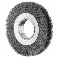 POS wheel brush wide crimped RBU dia. 150x25xvariable hole steel wire dia. 0.30 bench grinder