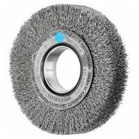 POS wheel brush wide crimped RBU dia. 150x38xvariable hole stainless steel wire dia. 0.30 bench grinder