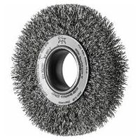 wheel brush wide crimped RBU dia. 100x20xvariable hole stainless steel wire dia. 0.30 bench grinder