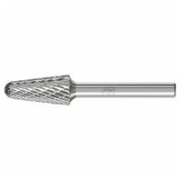 Tungsten carbide high-performance burr TOUGH tree shape with radius end KEL dia. 12x25 mm shank dia. 6 mm impact-resistant