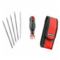 PROTWIST® 3 in 1 ratchet blade handle with 5 blades set in pouch, 1/4″