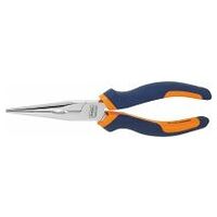 Snipe nose pliers, straight, chrome-plated, with grips  200 mm