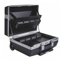 Service tool case with base shell and tool boards wheeled