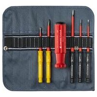 Classic VDE Slim screwdriver set for slotted and Phillps screws, in a compact roll-up case