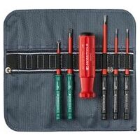 Classic VDE Slim screwdriver set for slotted and combination screws, in a compact roll-up case
