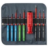 Classic VDE Slim screwdriver set for slotted, Pozidriv and Torx® screws, in a compact roll-up case