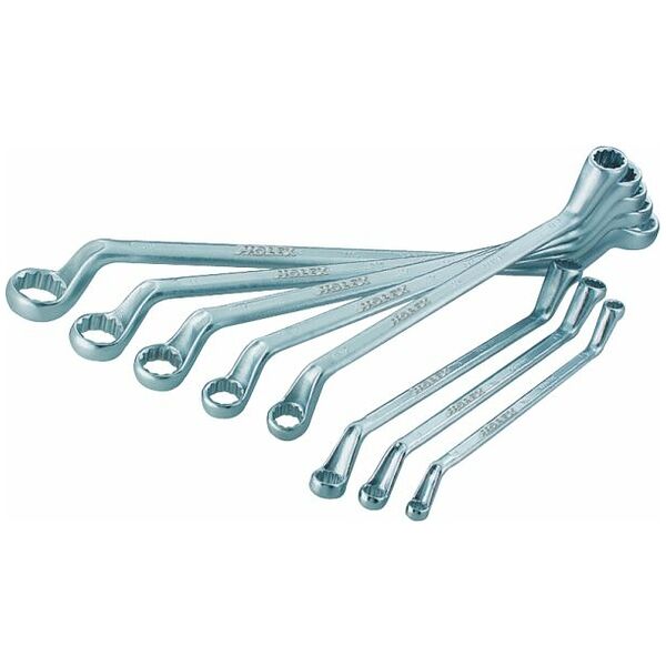 Double-ended ring spanner set, deeply cranked  8