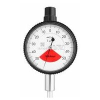 Reloj comparador, tapa plana, versión ISO de una vuelta, cojinete de joya, protegido contra golpes, 0,1 mm, 0,001 mm