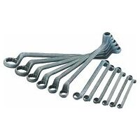 Double-ended ring spanner set, deeply cranked  phosphated