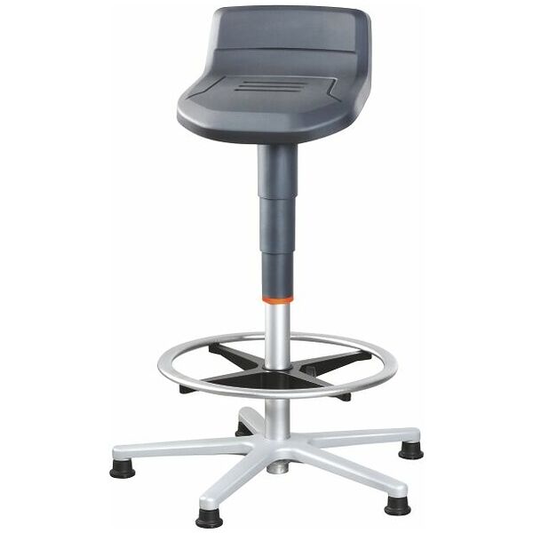 Sitting/standing stool, integral foam, with glides and footrest ring, high