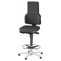 Swivel work chair, fabric cushion, with glides and footrest ring, high