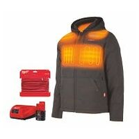 Heated quilted jacket with rechargeable battery and tubular scarf  black