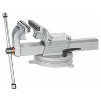 Bench vice with swivel base and interchangeable jaws