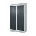 Garment locker with base and sloping roof attachment, for clean &amp; dirty separation and security twist bar lock 4