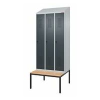 Garment locker with a sloping top, bench seat and security twist bar lock