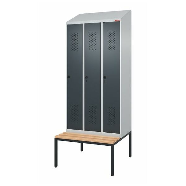 Garment locker with a sloping top, bench seat and security twist bar lock 2