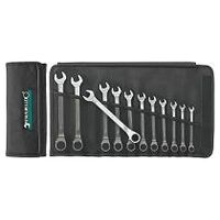 Open ended spanner / ratchet ring spanner set, in a tool roll reversible, 15° offset 12