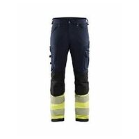 Hi-Vis 4-way-stretch trousers without nail pockets Navy blue/Hi-vis yellow C144