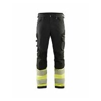 Hi-Vis 4-way-stretch trousers without nail pockets Black/Hi-vis yellow C144