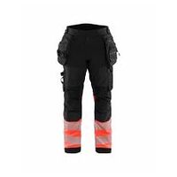 Pantalon de travail Softshell haute visibilité noir/rouge haute visibilité C146
